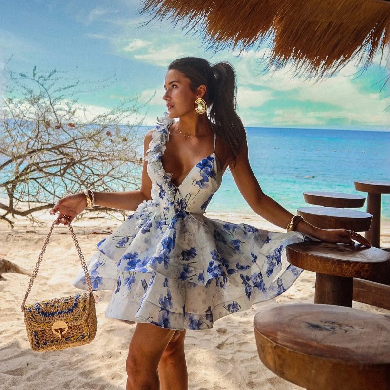 שמלת מיני מלמלה בעיצוב פרחוני 3D - איזבלה