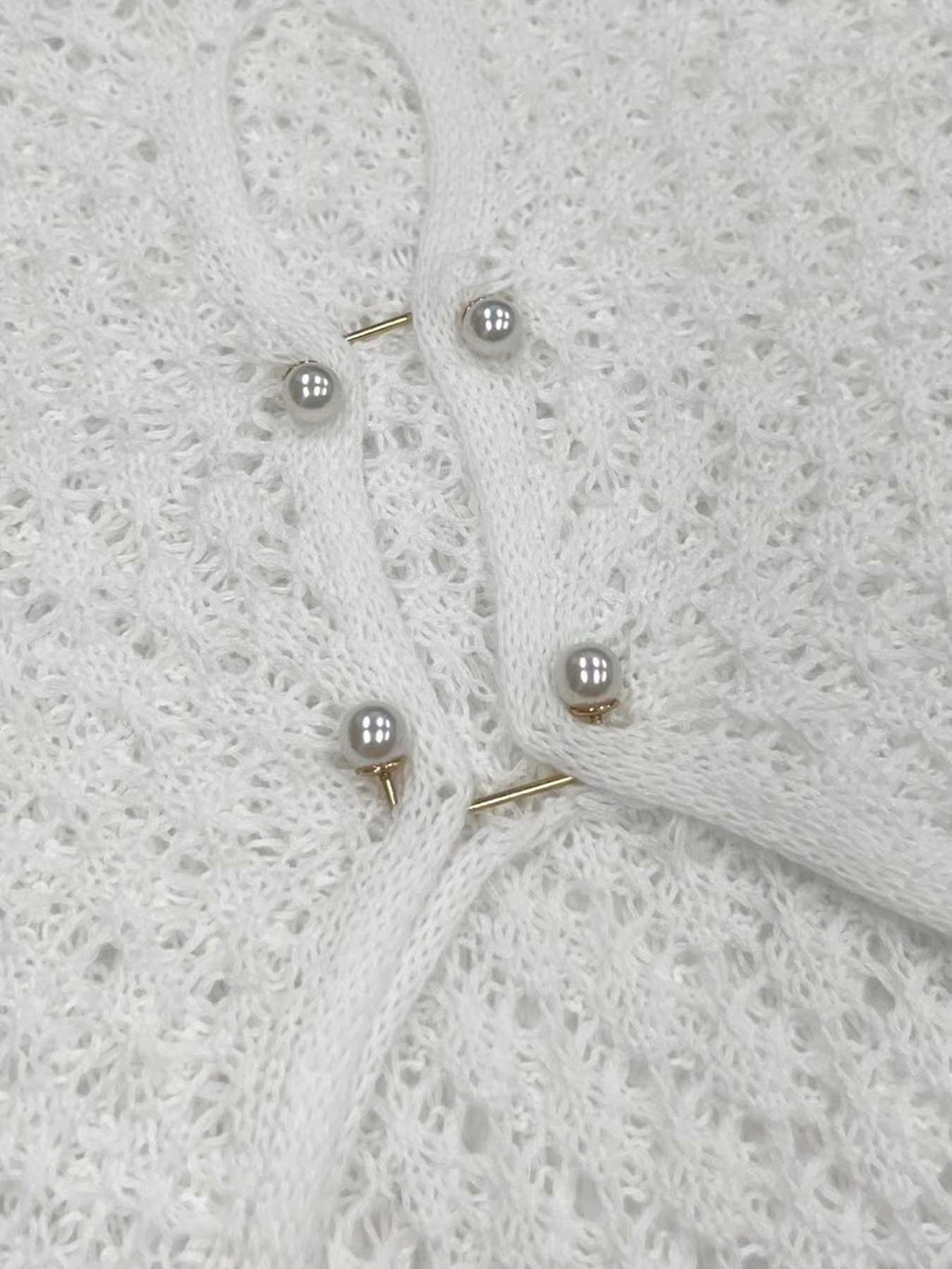 שמלת מקסי חוף סרוגה גב פתוח בעיטור סיכות פנינים - Lina