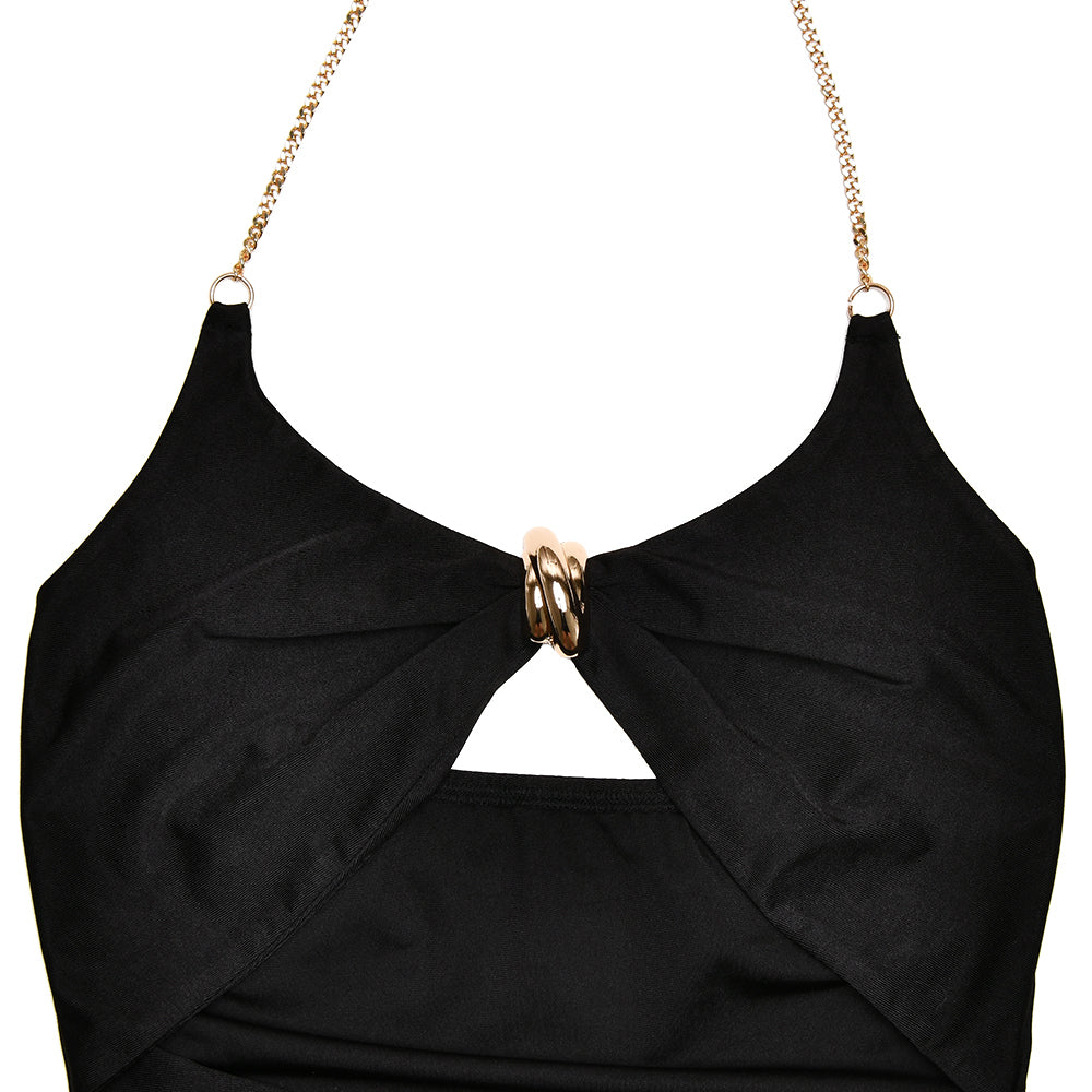 שמלת מידי צמודה בעיצוב שרשרת ופתח בעיטור אבזמים - ג'ון