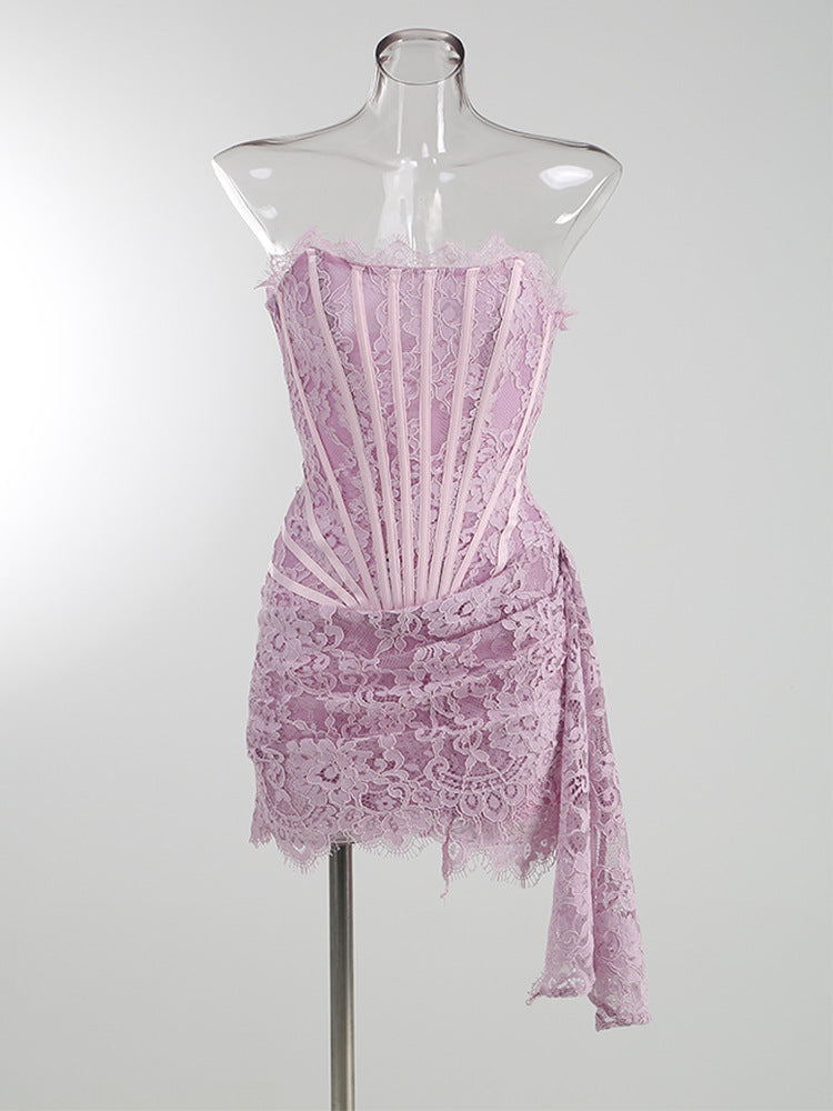 שמלת מיני סטרפלס תחרה - אורינה