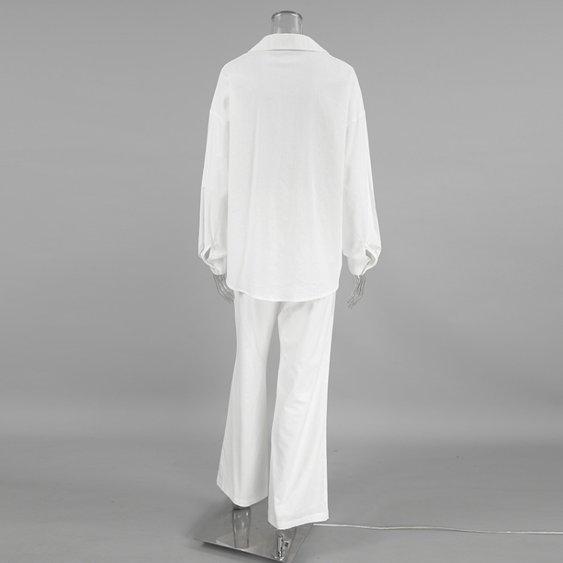 חליפת פשתן 2 חלקים חולצה ומכנסיים ארוכים - צוף