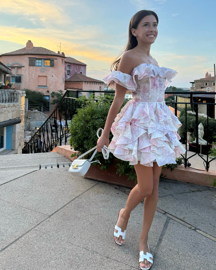 Off-the-shoulder floral muslin mini dress - Lisa