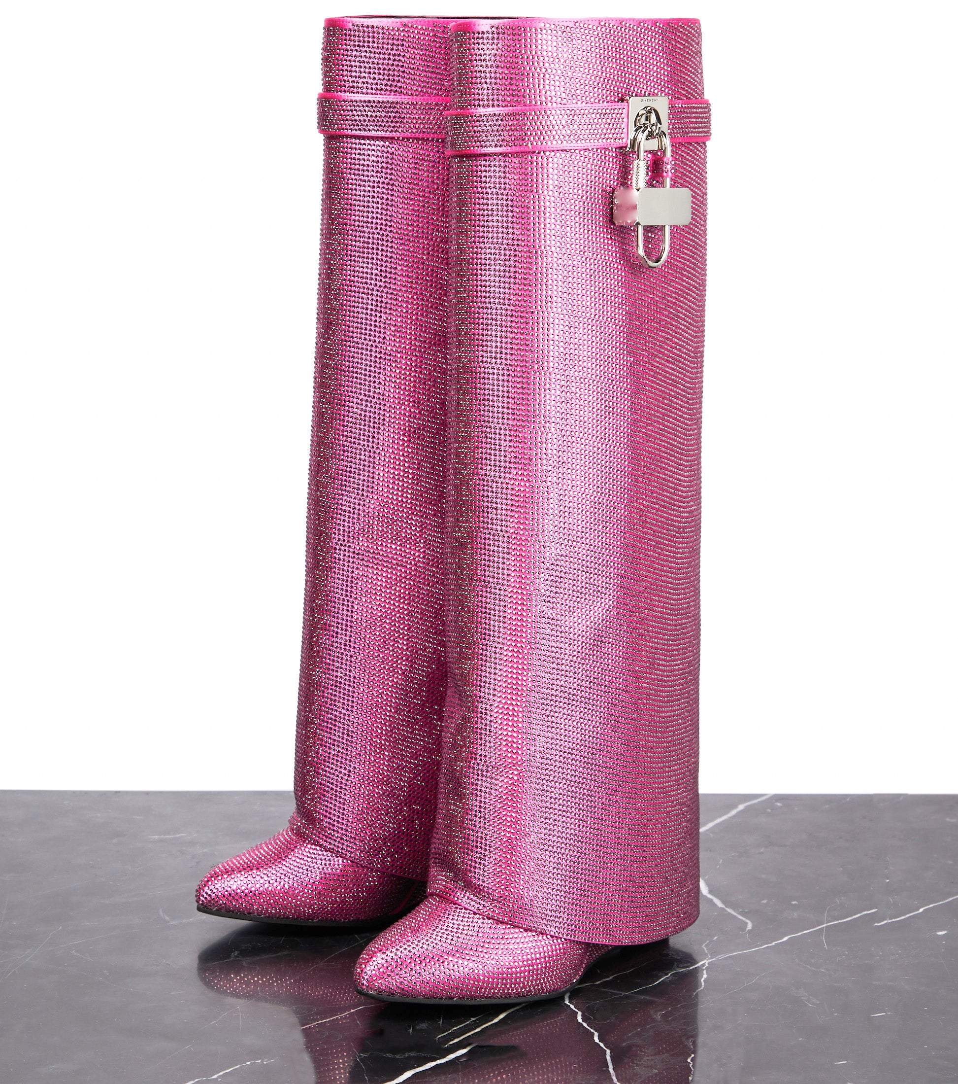 מגפי עקב גבוהים בעיצוב זרקונים מנצנצים ומנעול - Bailey