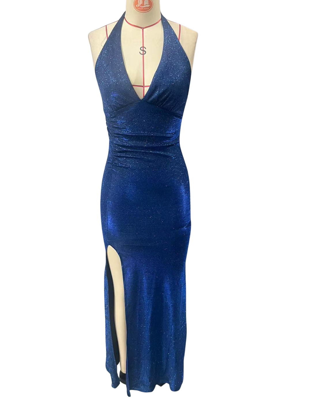 Maxi dress with sequins, gathers, and slit design - KRISTI