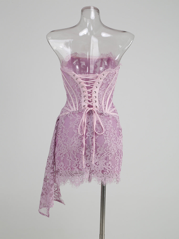 שמלת מיני סטרפלס תחרה - אורינה