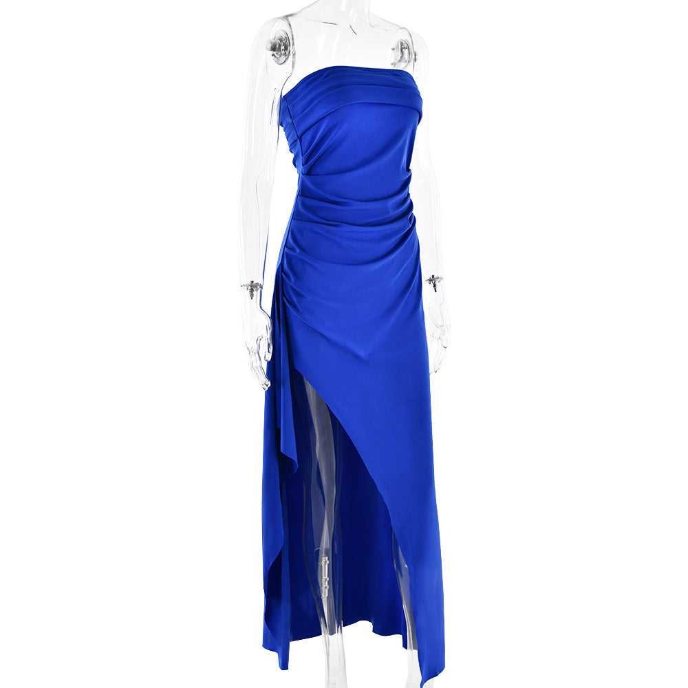 שמלת מקסי סטרפלס מלמלה שסע עמוק - מולינה