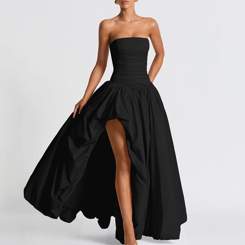 שמלת מקסי סטרפלס בלון בעיצוב שסע - אוקיאנה