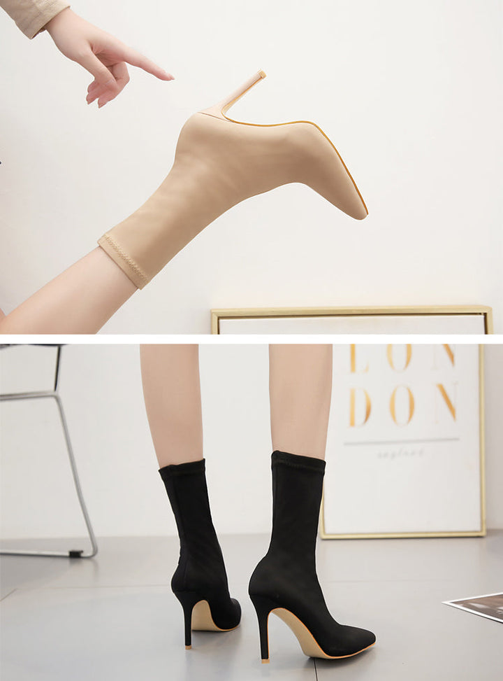 Silk fabric pointed heel boots - Margot