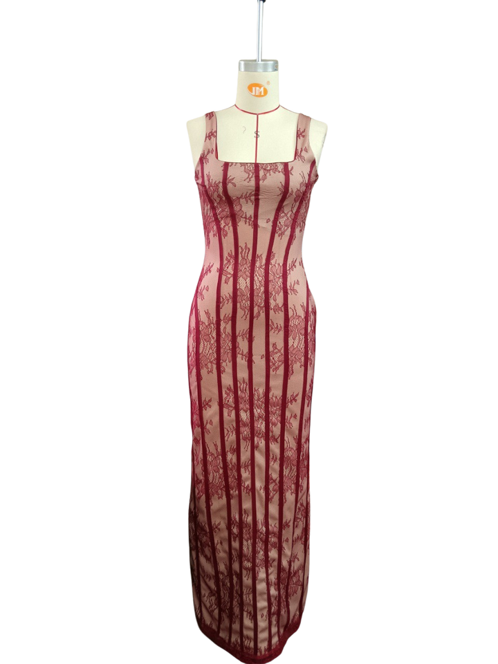 TERNA lace maxi dress with a back tie and waist-cinching design
