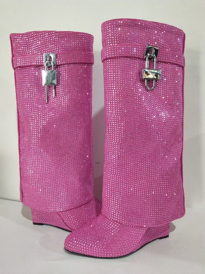 High heel boots with glittering rhinestones and a lock - Bailey