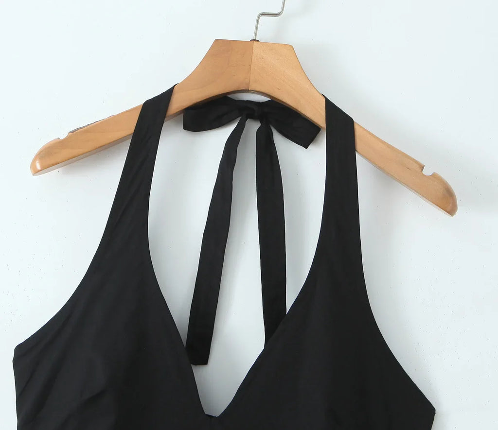 שמלת מידי בגזרת A קשירה בצוואר גב פתוח - Makenna