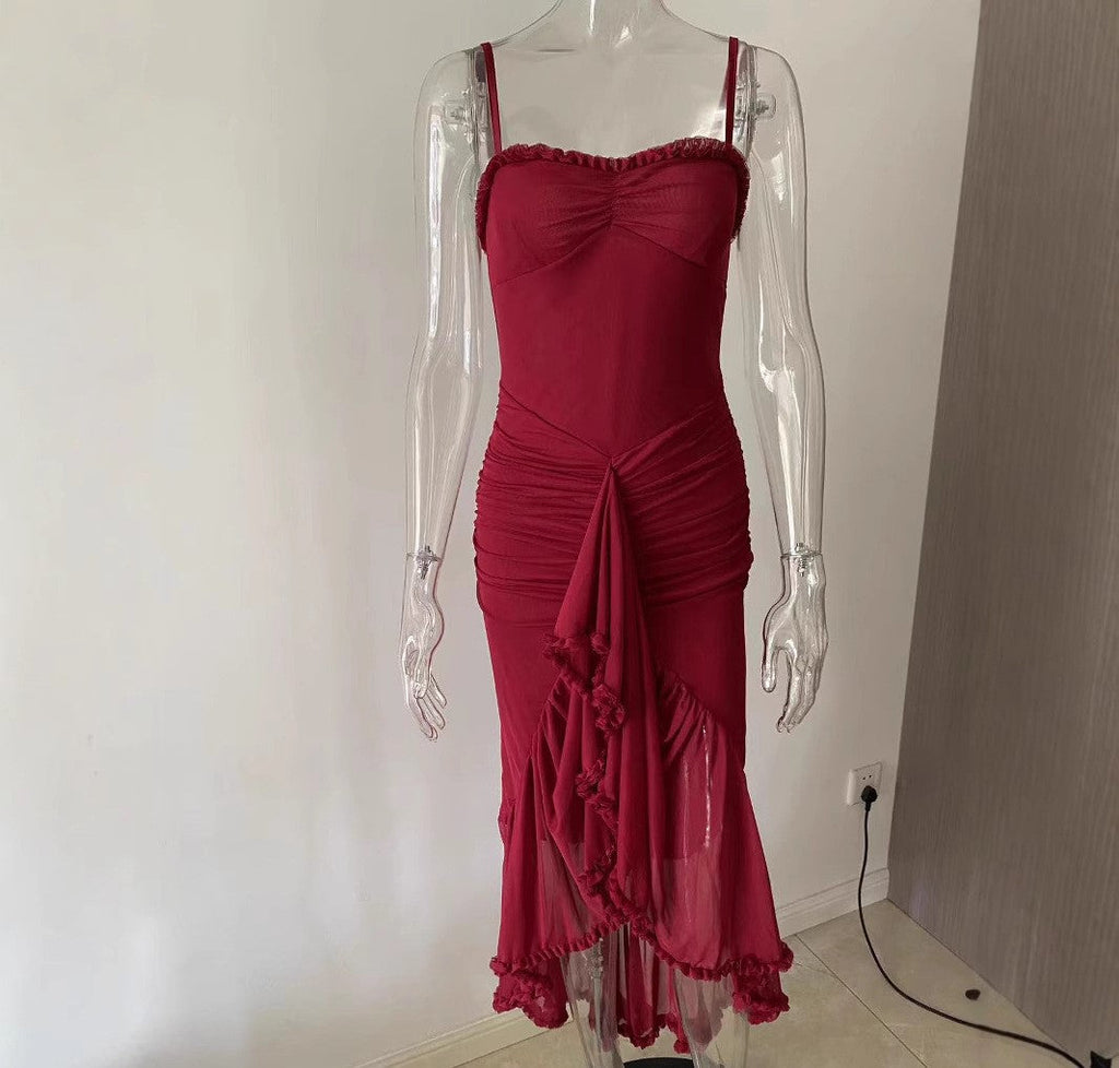 שמלת מקסי אסימטרית מלמלה בעיטור שיפון - ג'סמינה