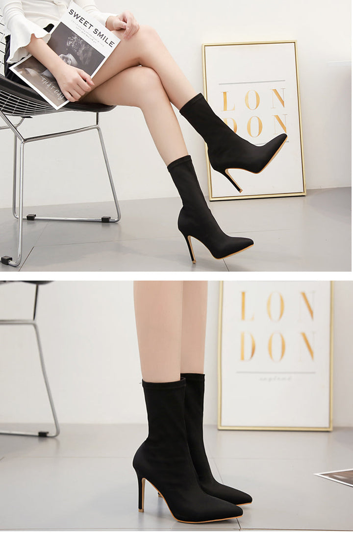 Silk fabric pointed heel boots - Margot