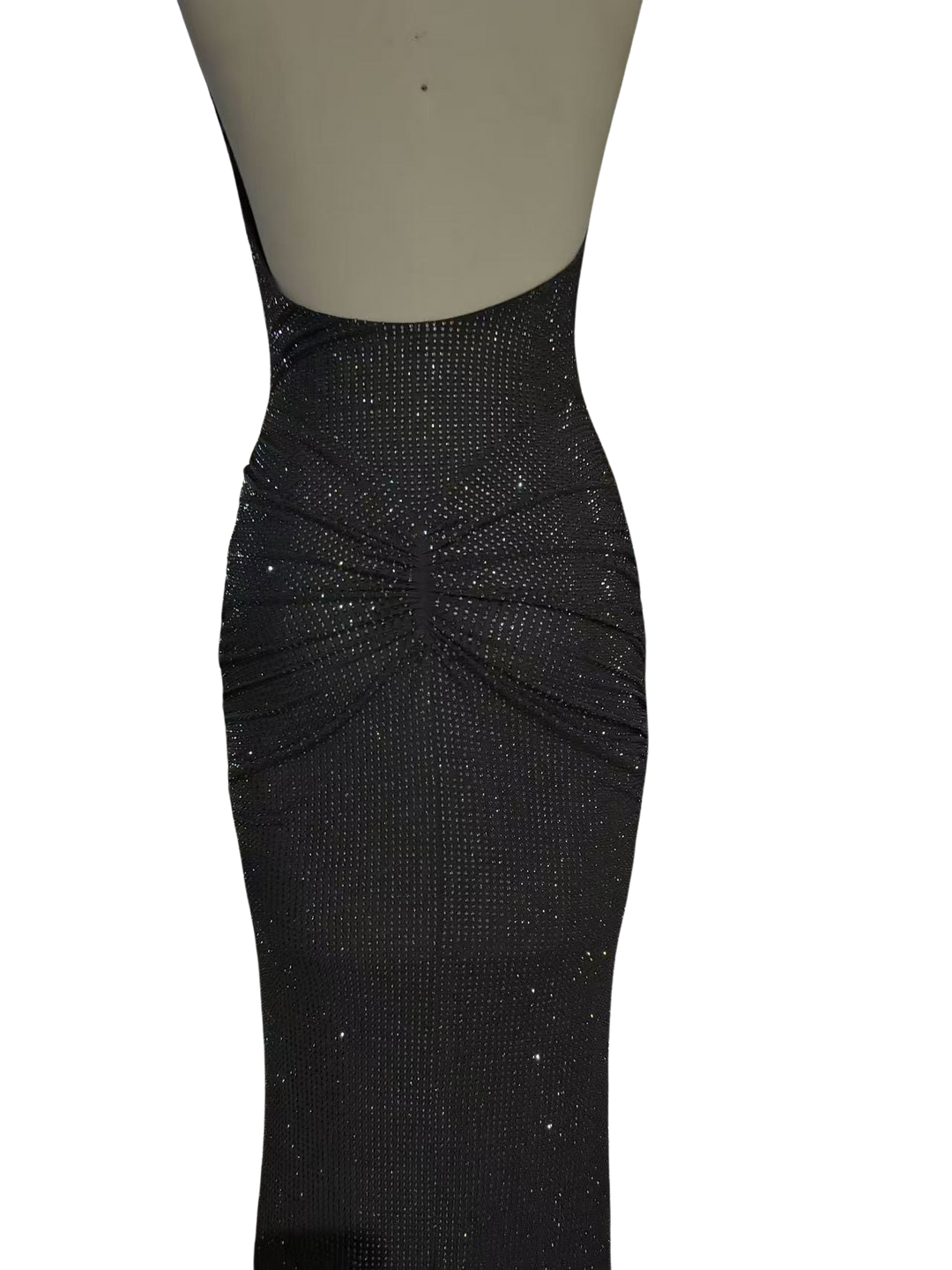 Tight maxi dress with glittering rhinestones and gathers - DIAN