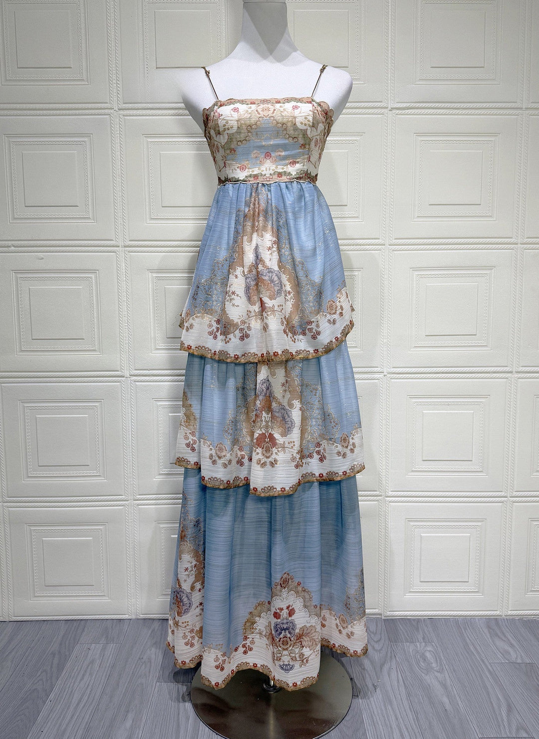 Roa - Layered ruffled chiffon maxi dress with a back tie for waist adjustment