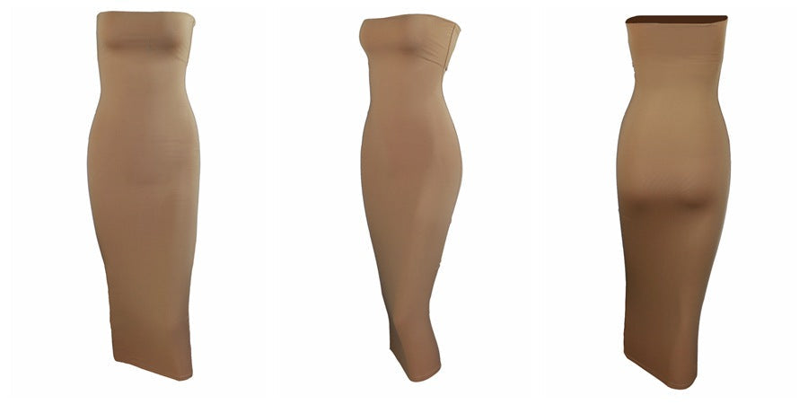 שמלת מידי סטרפלס צמודה בד מחטב - אור לי