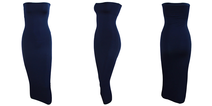 שמלת מידי סטרפלס צמודה בד מחטב - אור לי