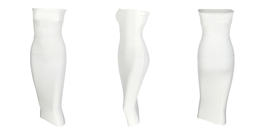 שמלת מידי סטרפלס צמודה בד מחטב - אור לי