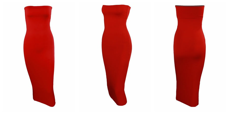 שמלת מידי סטרפלס צמודה בד מחטב - אור לי