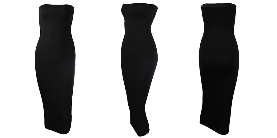 שמלת מידי סטרפלס צמודה בד מחטב - אור לי