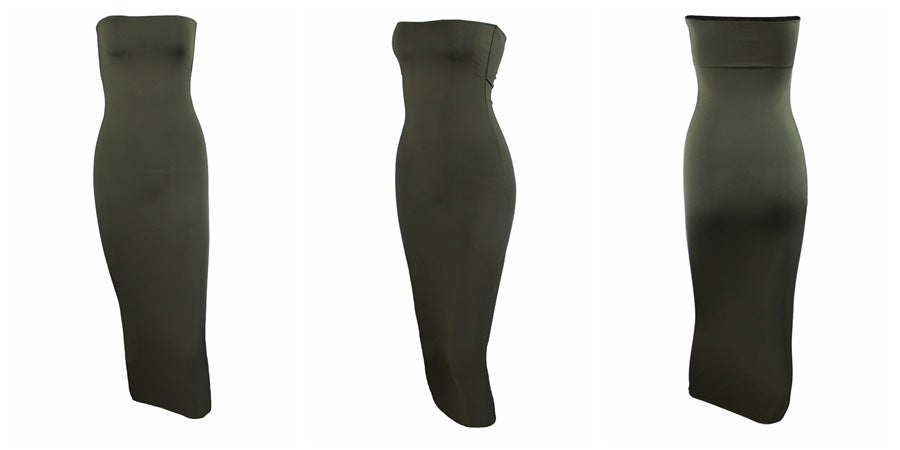 שמלת מידי סטרפלס צמודה בד מחטב - אור לי