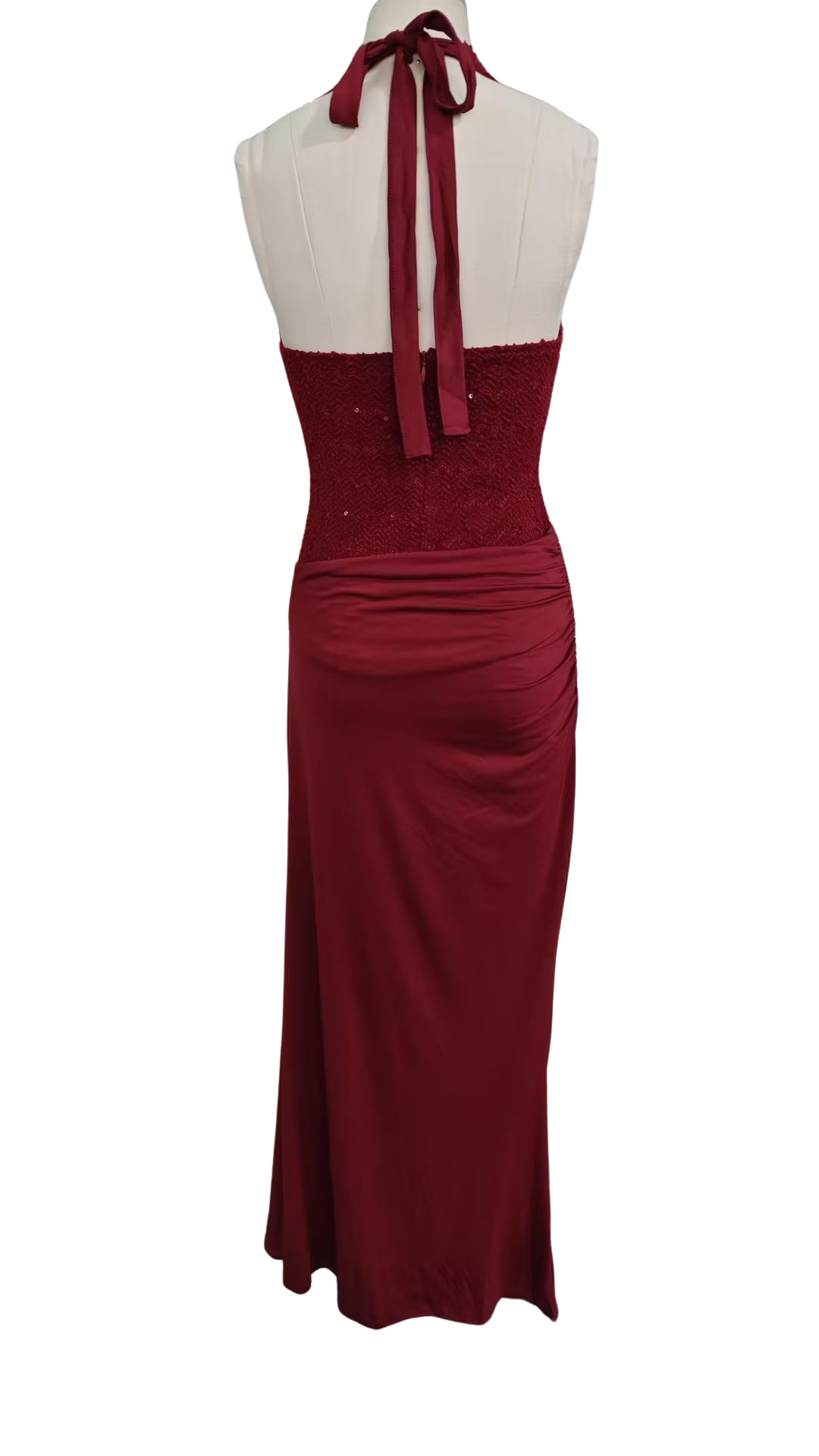 Maxi dress with sequin design, tie at the back of the neck, open back - Orlin
