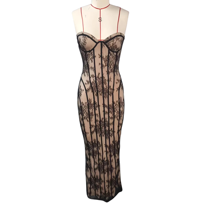 Maxi Strapless Lace Dress with Back Tie Waist Fit - TERRA
