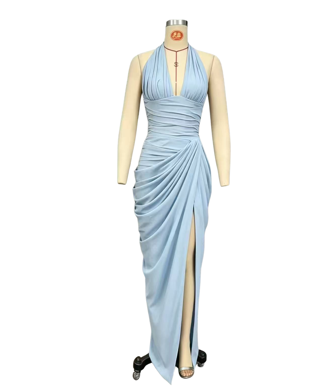 Elegant pleated maxi dress with a slit design and a back tie for a cinched waist – SIA