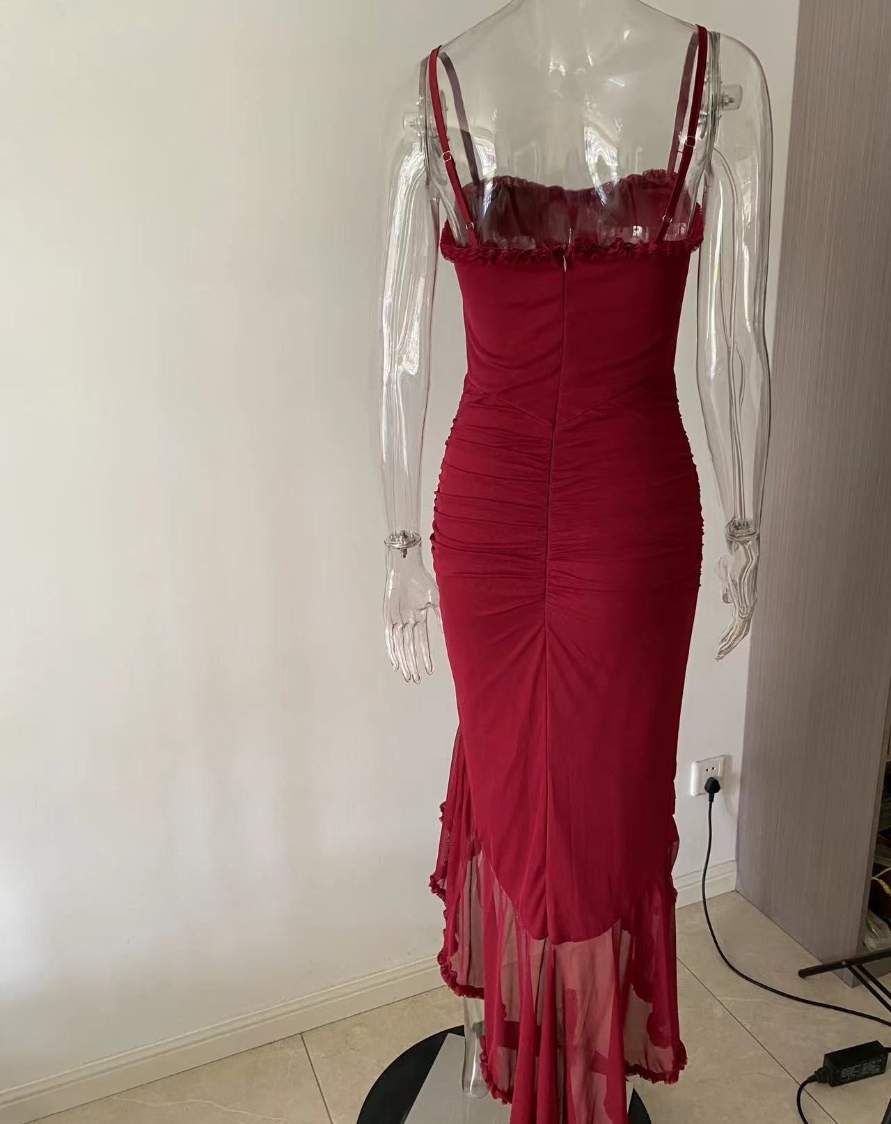 שמלת מקסי אסימטרית מלמלה בעיטור שיפון - ג'סמינה