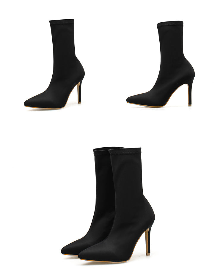 Silk fabric pointed heel boots - Margot