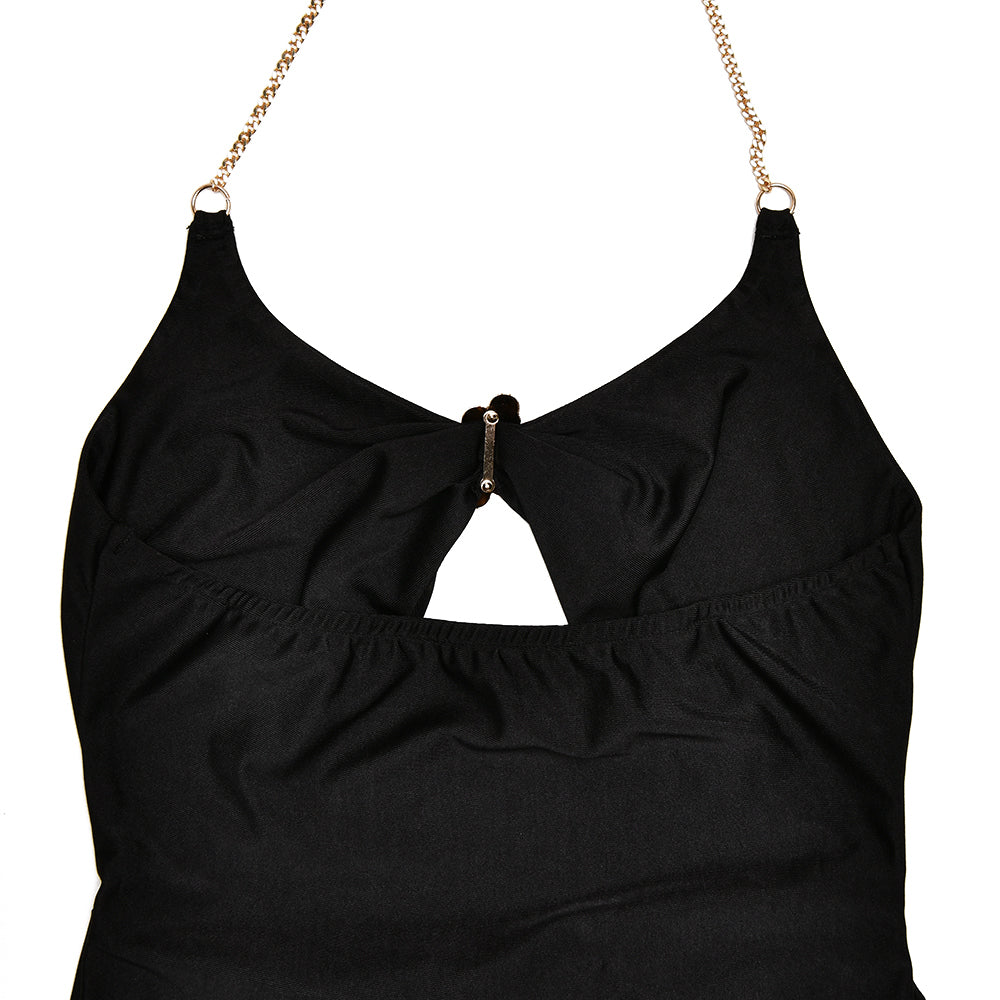 שמלת מידי צמודה בעיצוב שרשרת ופתח בעיטור אבזמים - ג'ון