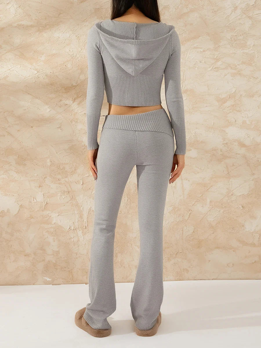 חליפה סרוגה שני חלקים ג'קט ומכנסיים ארוכים - Joanna