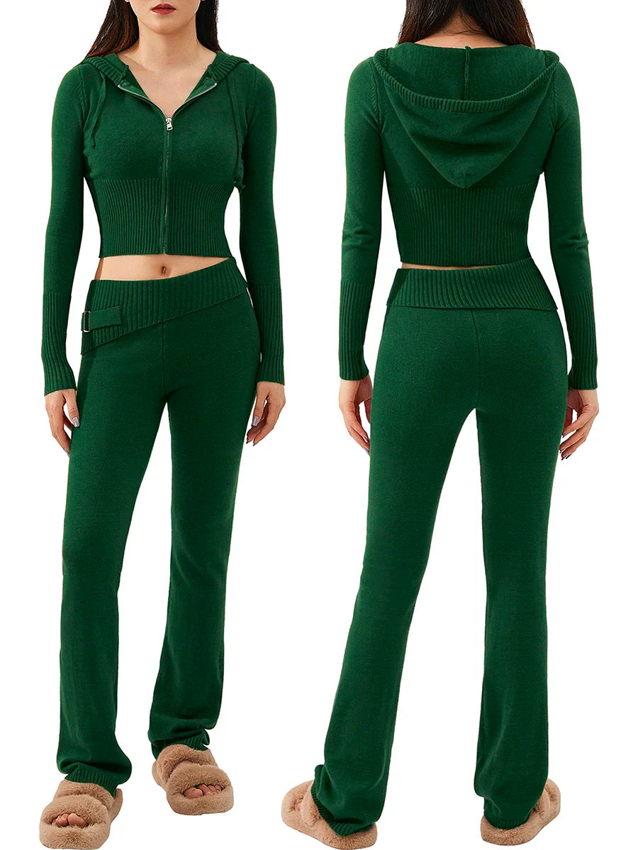 חליפה סרוגה שני חלקים ג'קט ומכנסיים ארוכים - Joanna