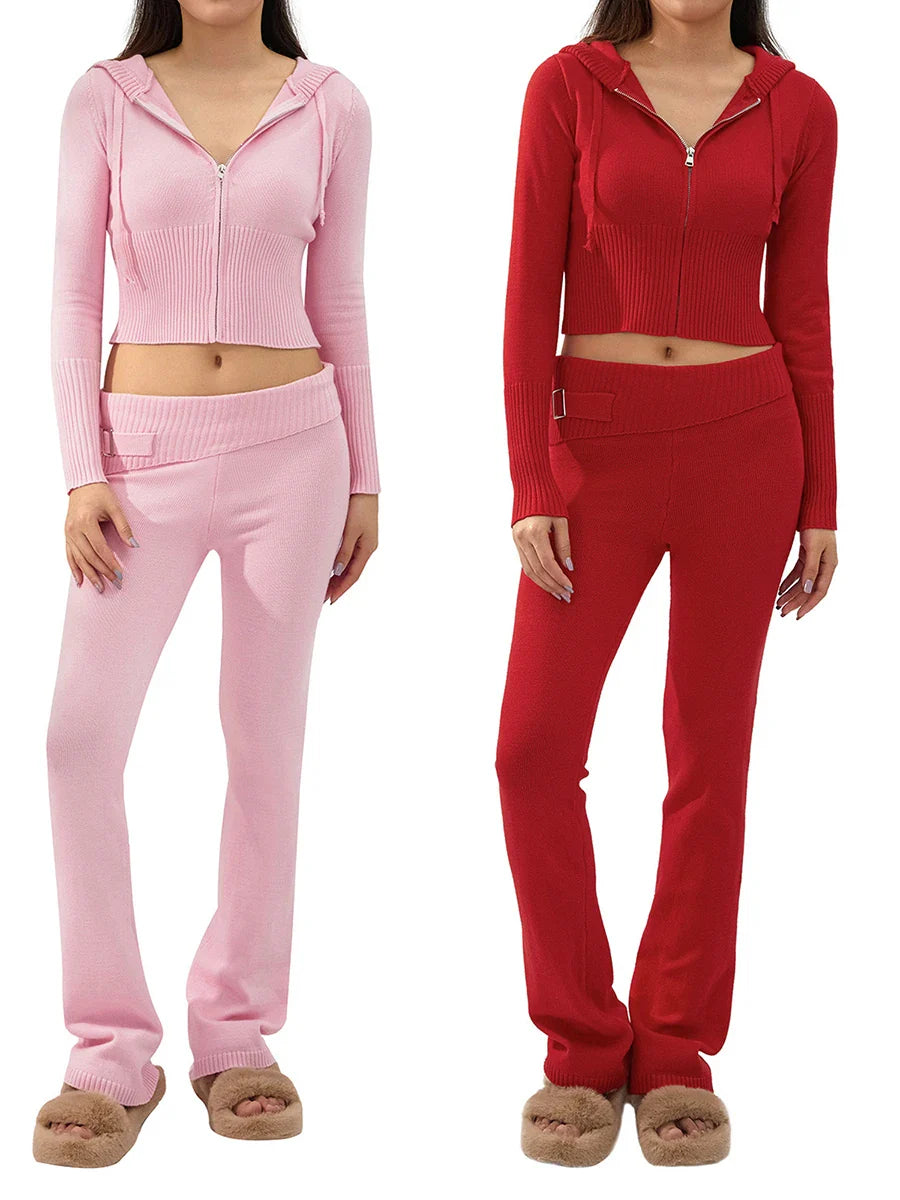 חליפה סרוגה שני חלקים ג'קט ומכנסיים ארוכים - Joanna