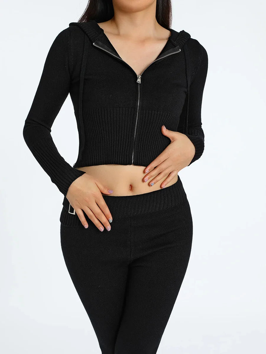 חליפה סרוגה שני חלקים ג'קט ומכנסיים ארוכים - Joanna