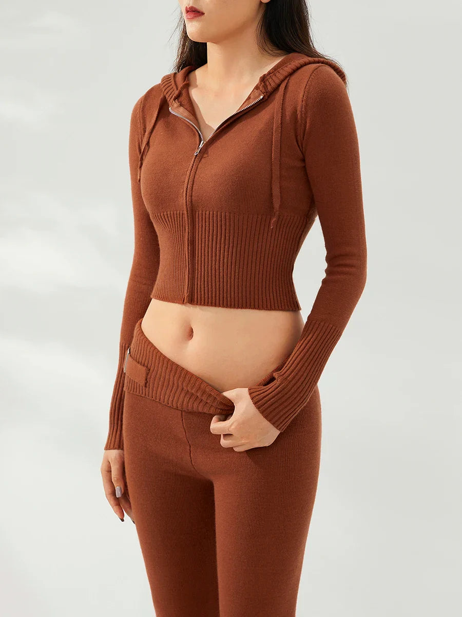 חליפה סרוגה שני חלקים ג'קט ומכנסיים ארוכים - Joanna