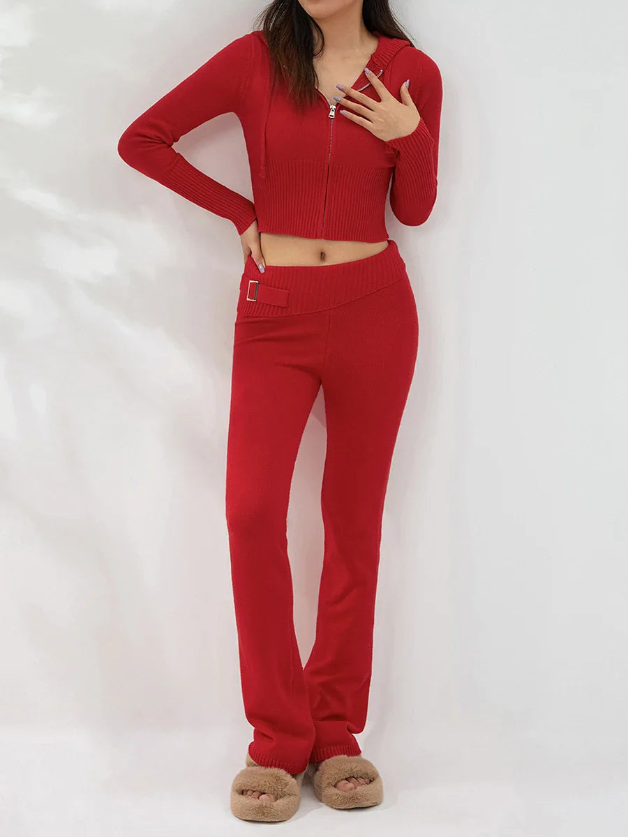 חליפה סרוגה שני חלקים ג'קט ומכנסיים ארוכים - Joanna