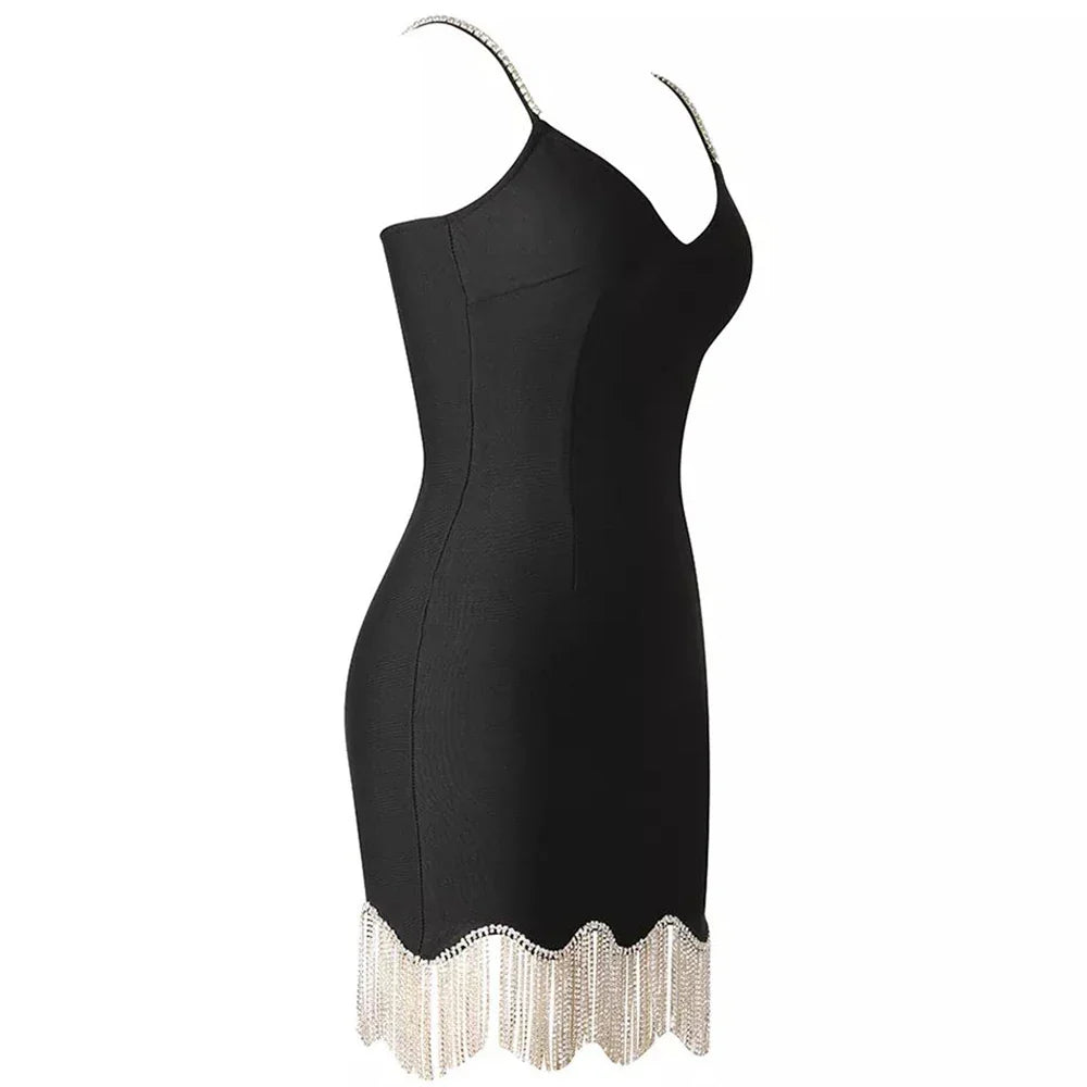 שמלת מיני בד מחטב בעיטור פרנזים מנצנצים - STAR