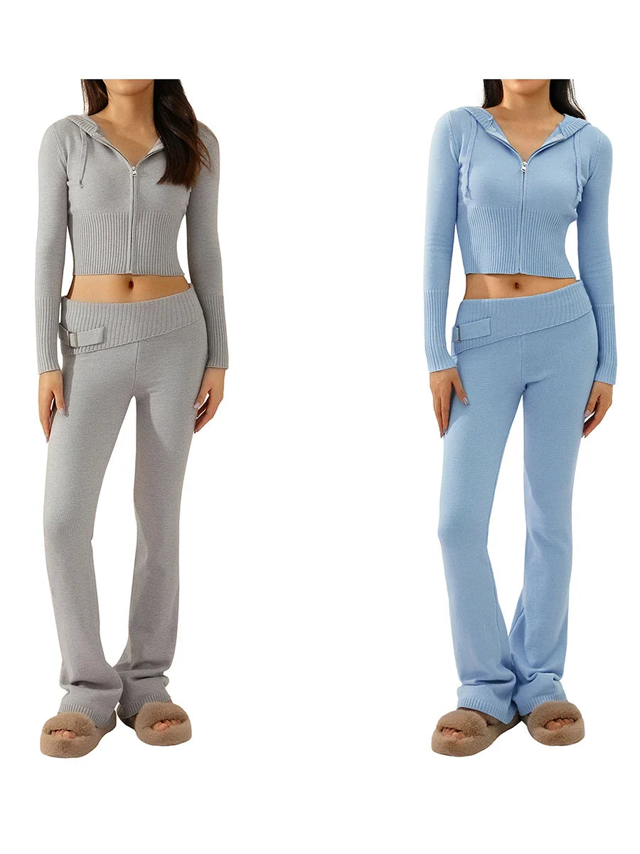 חליפה סרוגה שני חלקים ג'קט ומכנסיים ארוכים - Joanna