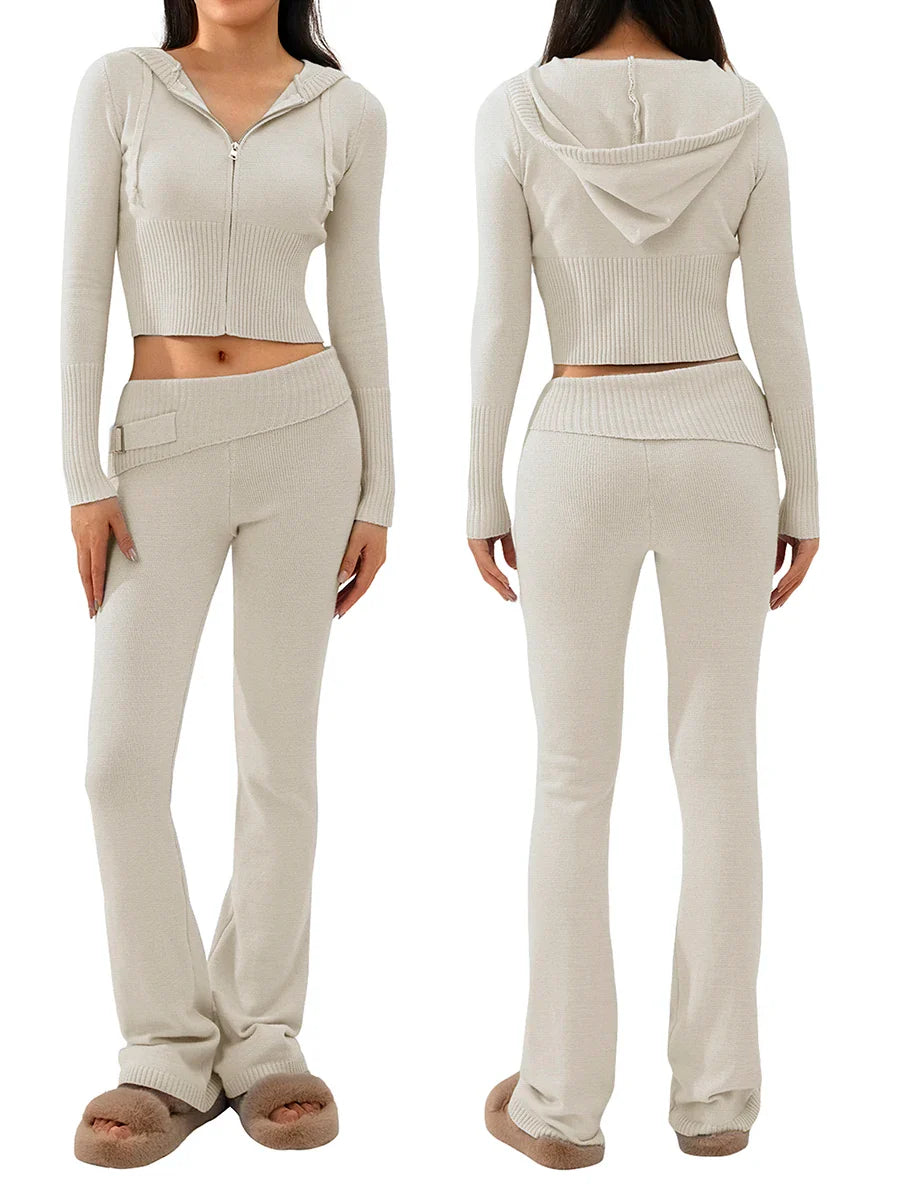 חליפה סרוגה שני חלקים ג'קט ומכנסיים ארוכים - Joanna