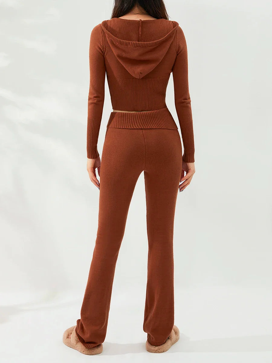 חליפה סרוגה שני חלקים ג'קט ומכנסיים ארוכים - Joanna