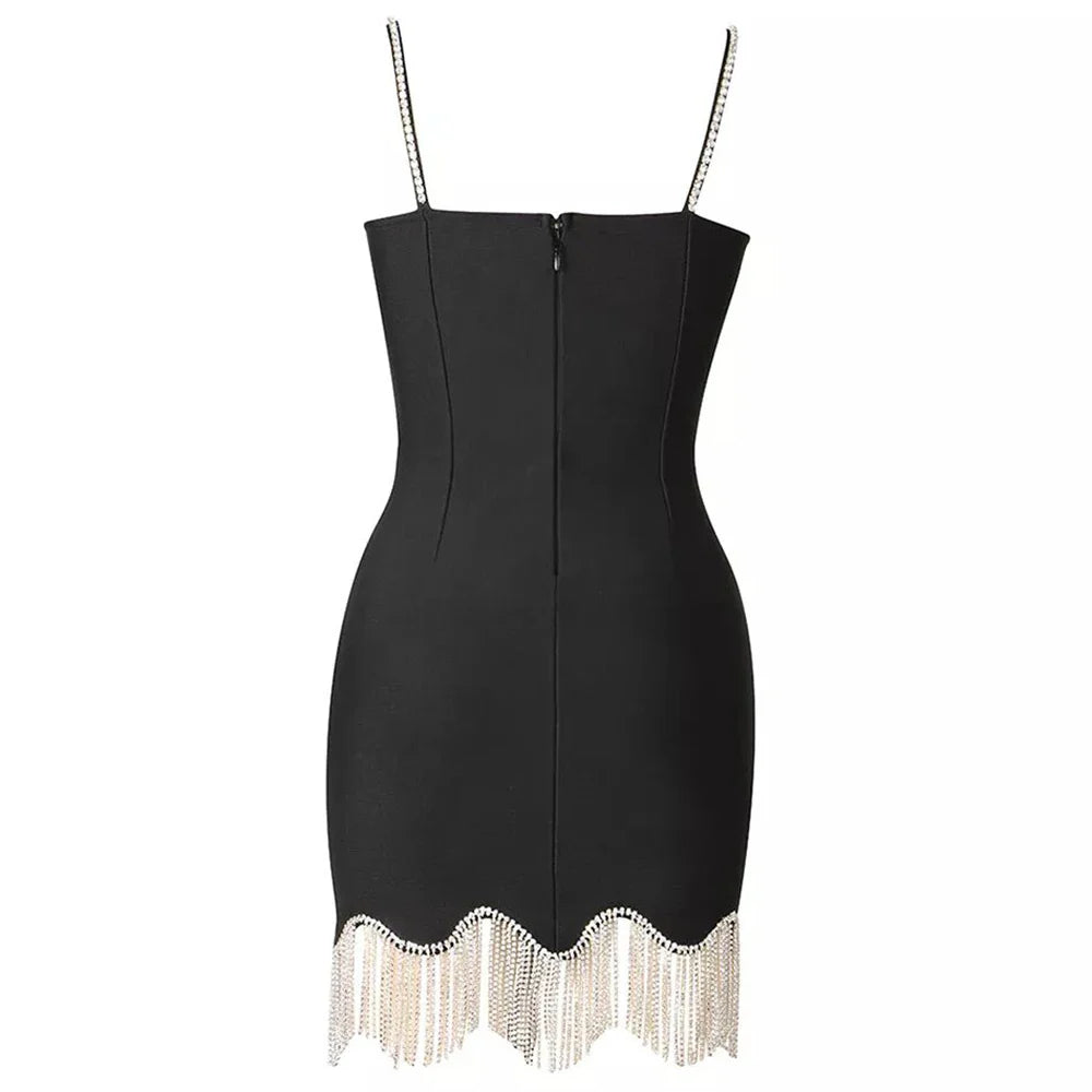 שמלת מיני בד מחטב בעיטור פרנזים מנצנצים - STAR