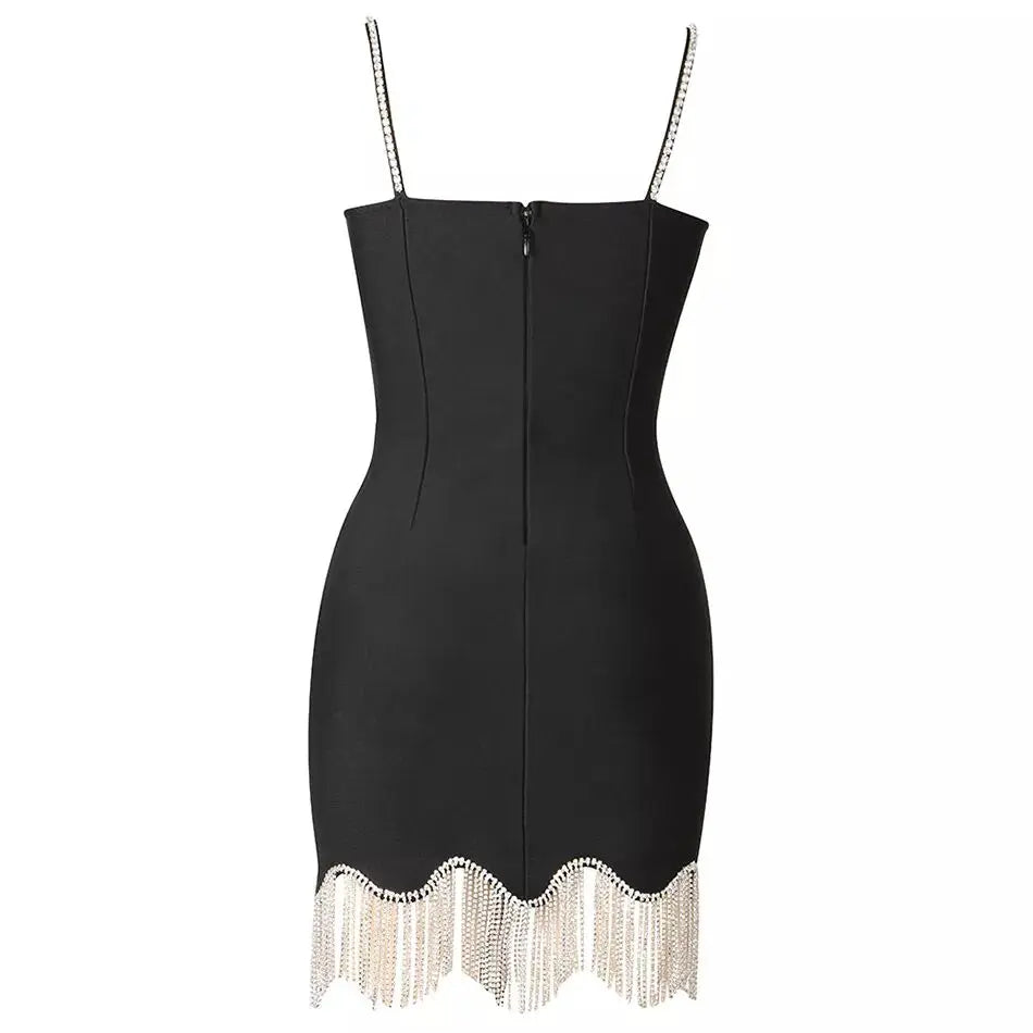 שמלת מיני בד מחטב בעיטור פרנזים מנצנצים - STAR