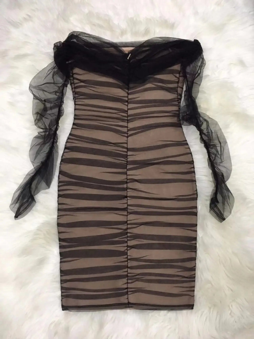 שמלת שיפון קיפולים כתפיים חשופות - MOON