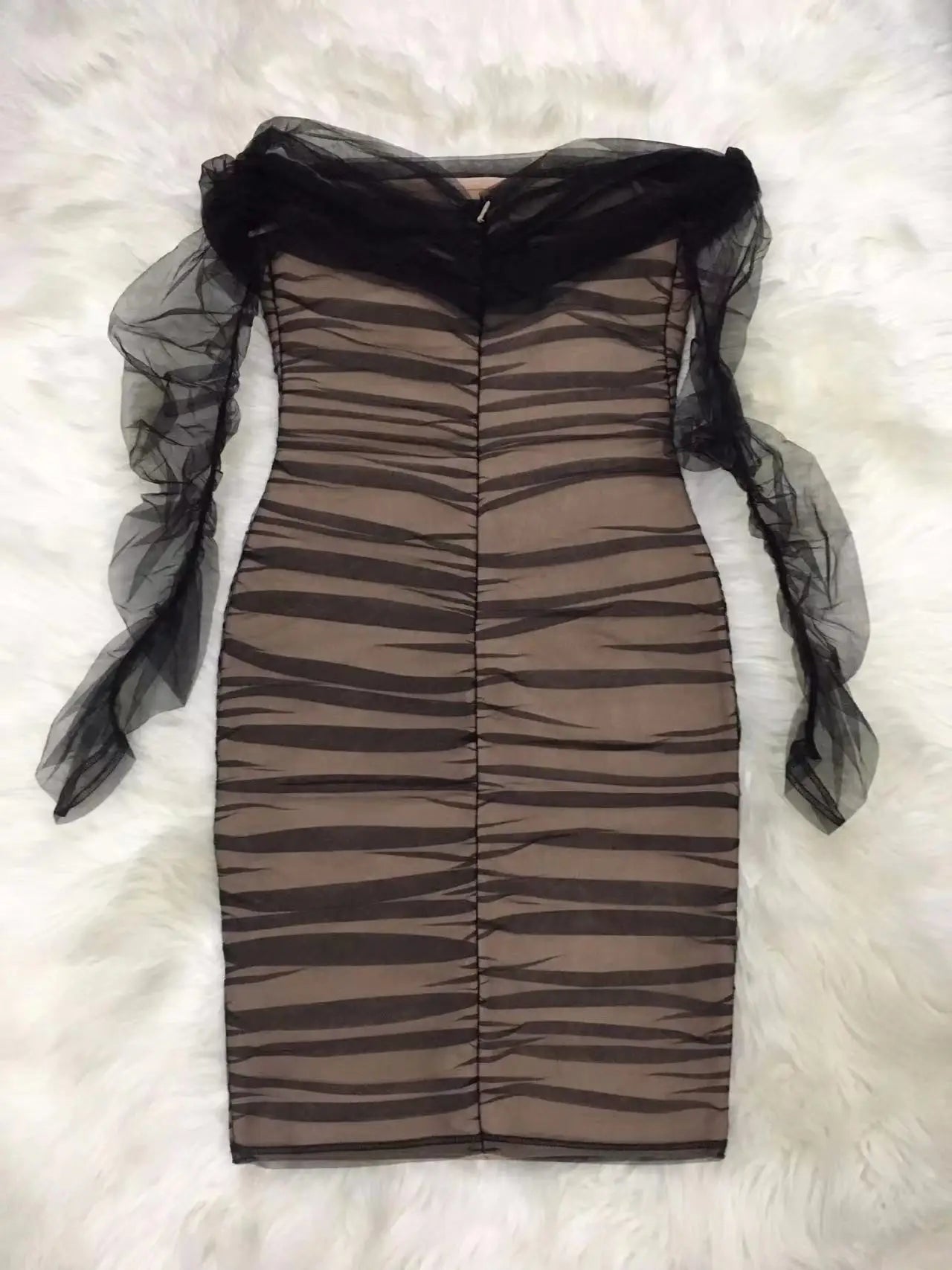 שמלת שיפון קיפולים כתפיים חשופות - MOON