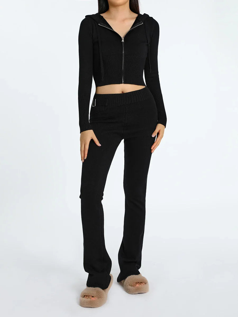 חליפה סרוגה שני חלקים ג'קט ומכנסיים ארוכים - Joanna