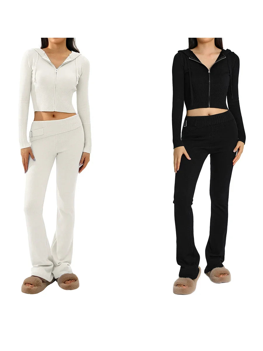 חליפה סרוגה שני חלקים ג'קט ומכנסיים ארוכים - Joanna