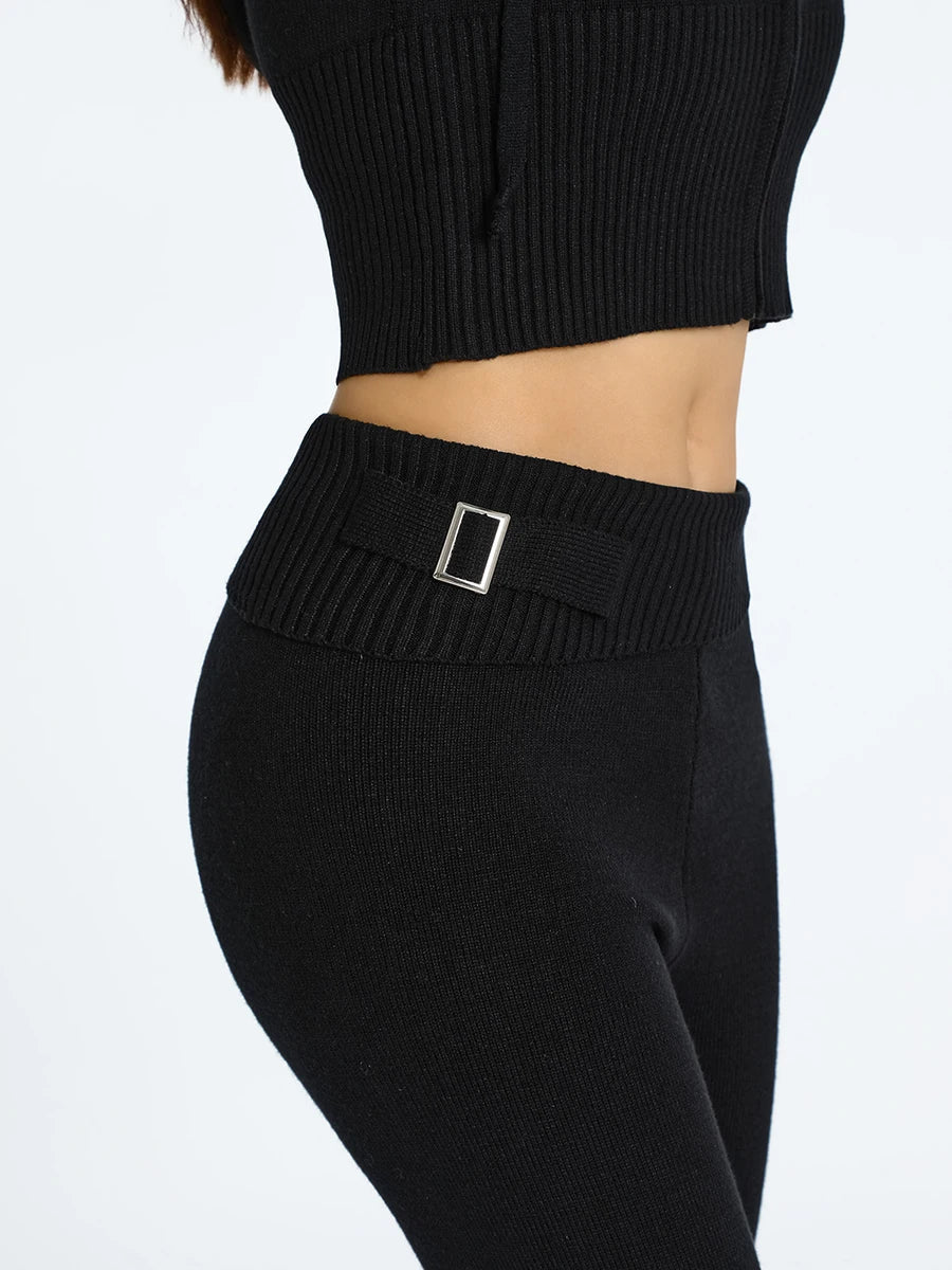 חליפה סרוגה שני חלקים ג'קט ומכנסיים ארוכים - Joanna