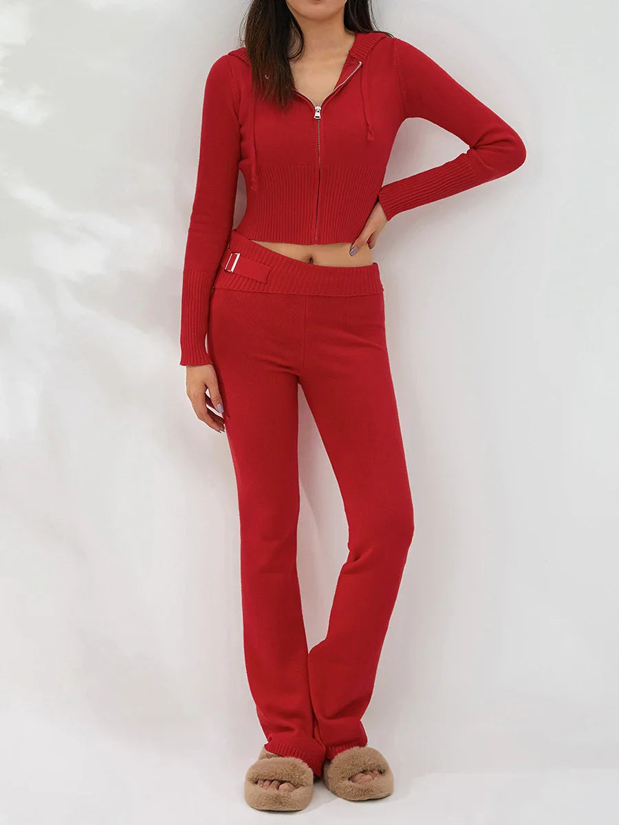 חליפה סרוגה שני חלקים ג'קט ומכנסיים ארוכים - Joanna