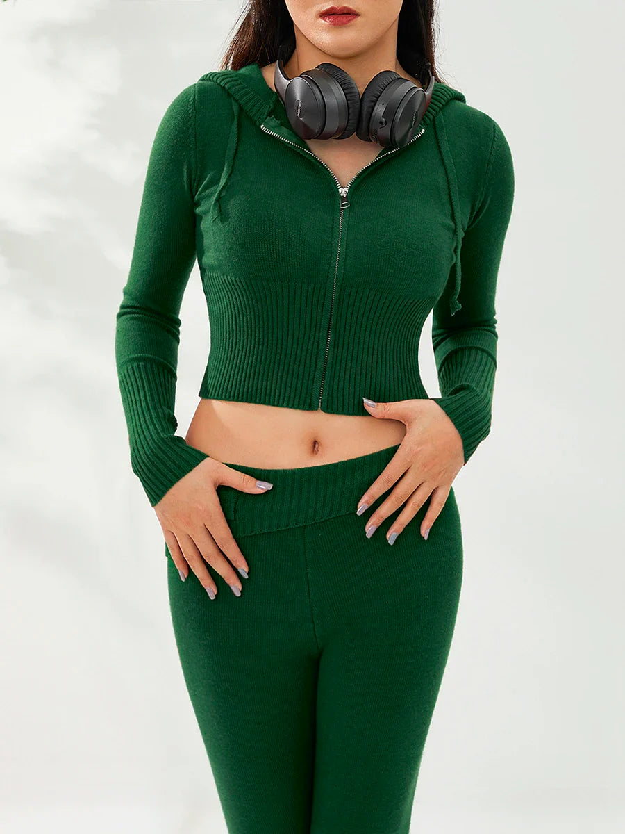 חליפה סרוגה שני חלקים ג'קט ומכנסיים ארוכים - Joanna